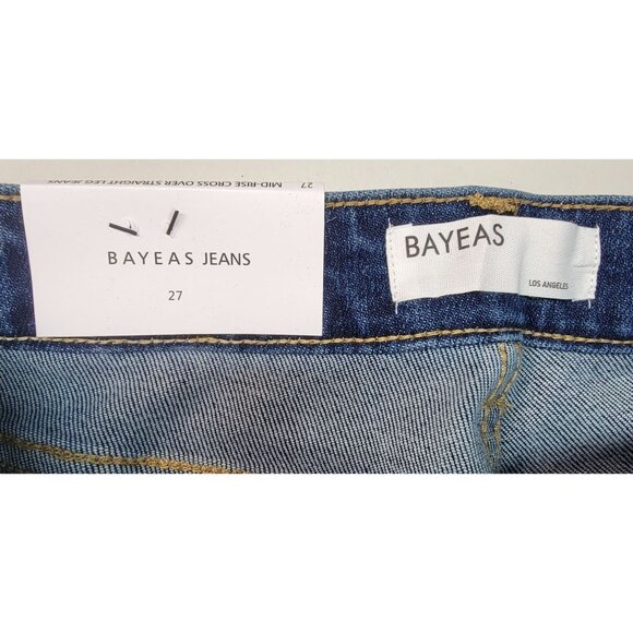 Bayeas Jeans Mid Rise Cross Over Button Straight Leg Denim Womens Size 27 NEW - Picture 4 of 11
